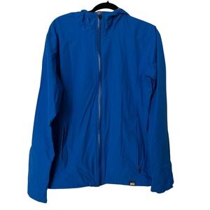 REI Co-op Mens Small Rain Jacket Blue Hooded Full Zip Waterproof Lightweight